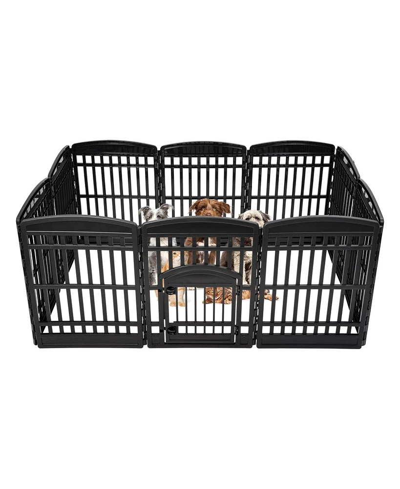 Iris Usa 35" Exercise 10-Panel Pet Playpen with Door. Small, Medium, and Large Dogs, Keep Pets Secure, Easy Assembly & Storying, Customizable, Black