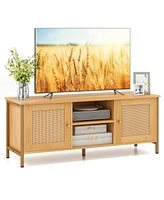 Slickblue Tv Stand for Tv up to 55 Inches with Faux Rattan Door-Natural