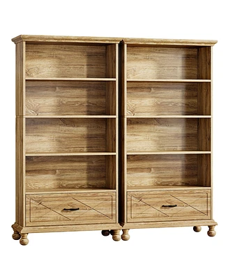 Tribesigns 6-Shelf Bookcase Set of 2, 71 Inch Tall Floor Standing Bookshelf with Drawer and Solid Wood Legs, 6-Tier Large Open Display Storage Book Sh