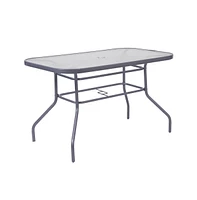 Emma+Oliver Tala Patio Table With Tempered Glass Top With Umbrella Hole And Steel Frame