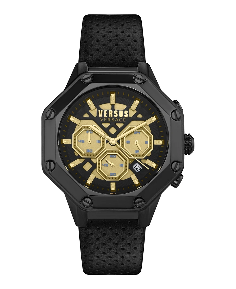 Versus Versace Men's Palestro Black Leather Watch 45MM