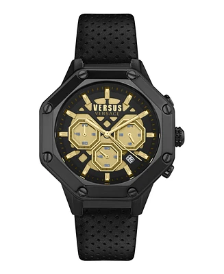 Versus Versace Men's Palestro Black Leather Watch 45MM