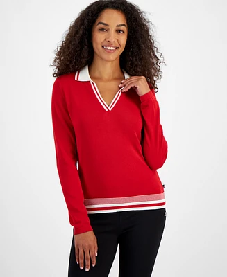 Nautica Jeans Women's Johnny Collar Long-Sleeve Sweater