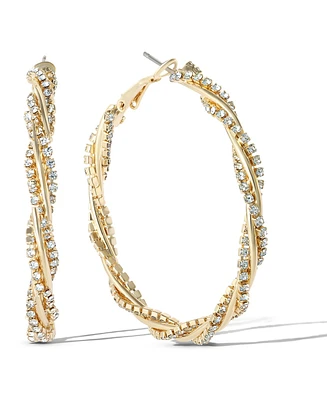 Jessica Simpson Womens Spiral Hoop Earrings - Gold-Tone Twisted Hoop Earrings with Crystal Embellishments