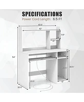 Gymax Computer Desk w/ Built-in Charge Station Wooden Writing Desk w/ Storage Hutch