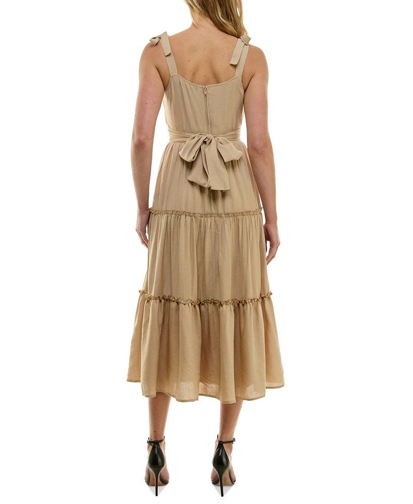 Trixxi Women's Tied Ruffle Fit & Flare Midi Dress