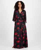 I.n.c. International Concepts Women's Lace-Trim Satin Peony Robe, Created for Macy's