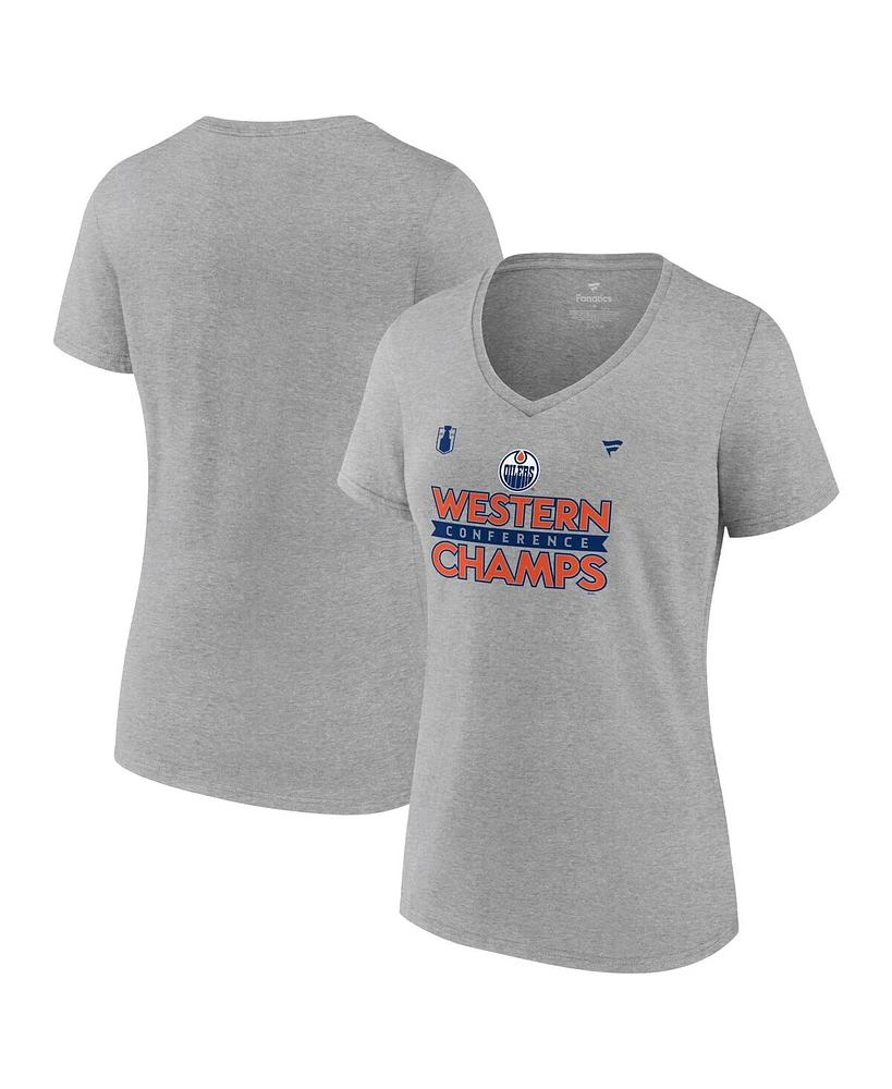 Fanatics Women's Steel Edmonton Oilers 2024 Western Conference Champions Locker Room V-Neck T-Shirt