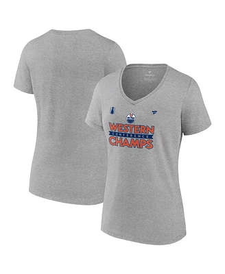 Fanatics Women's Steel Edmonton Oilers 2024 Western Conference Champions Locker Room V-Neck T-Shirt