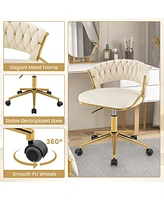 Slickblue 360° Height Adjustable Swivel Upholstered Desk Computer Chair with Hand-woven Back