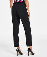 Kasper Slim Straight-Leg Elastic-Back Pants