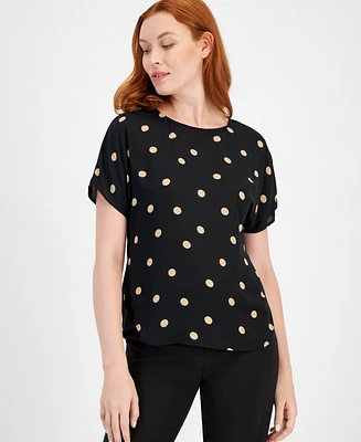 Anne Klein Polka-Dot Boat-Neck Blouse