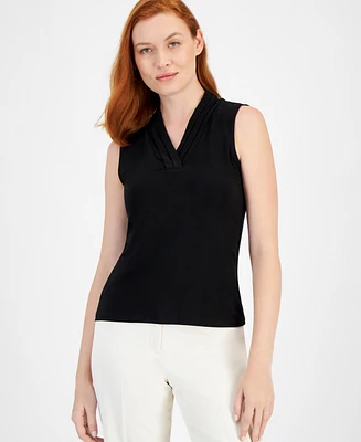 Anne Klein Women's Pleated-Neck Printed Sleeveless Top