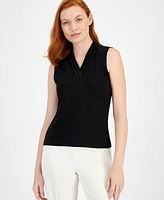 Anne Klein Women's Pleated-Neck Printed Sleeveless Top
