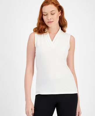 Anne Klein Women's Pleated-Neck Printed Sleeveless Top
