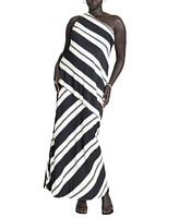 Eloquii Plus Size One Shoulder Stripe Dress