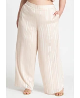 Eloquii Women's Metallic Stripe Wide Leg Pant