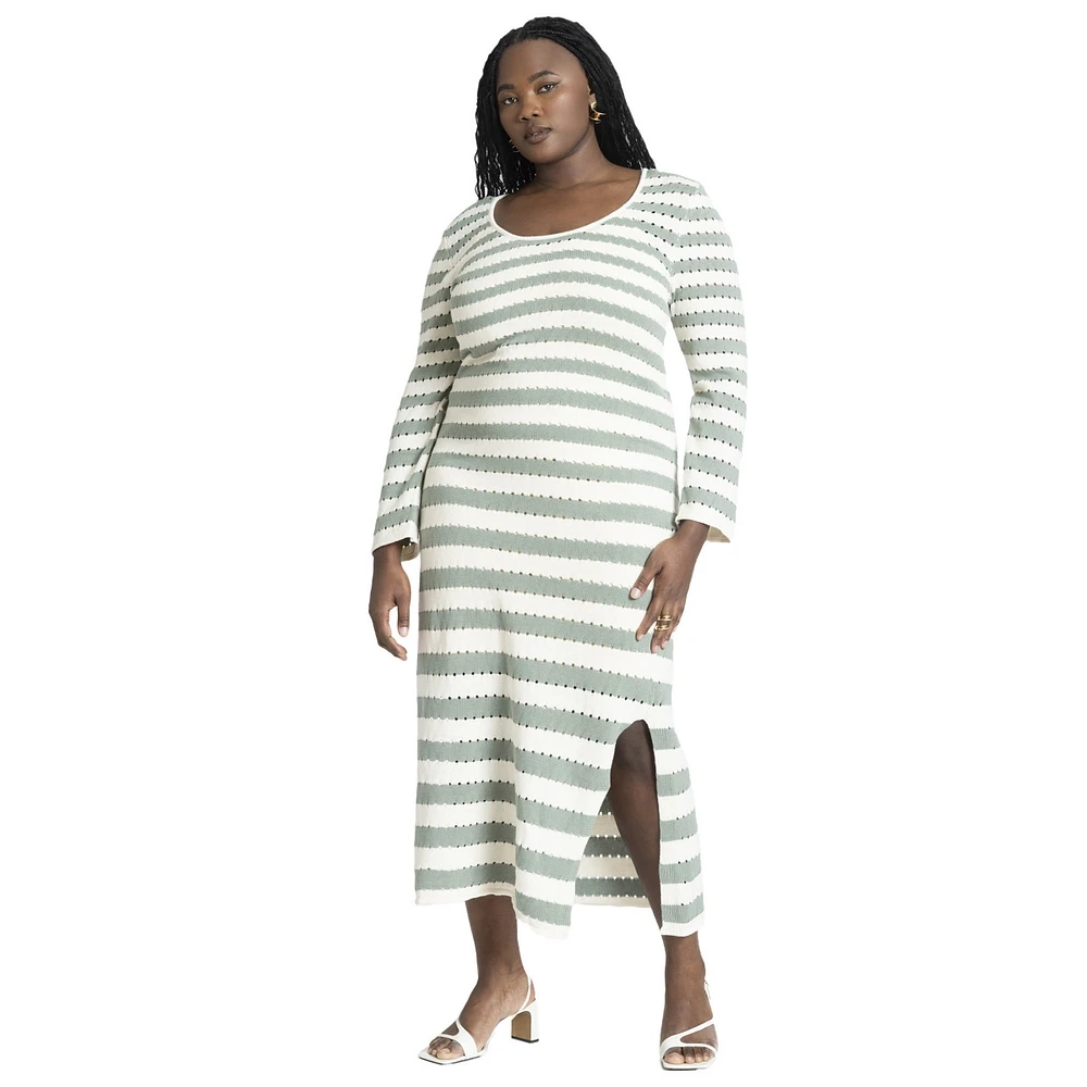 Eloquii Plus Striped Sweater Dress With Tie Back