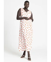 Eloquii Plus Polka Dot Shirred Maxi Dress