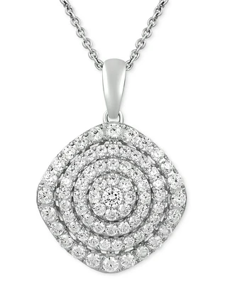 Diamond Concentric Circle Pendant Necklace (1 ct. t.w.) in 10k White Gold, 16" + 2" extender