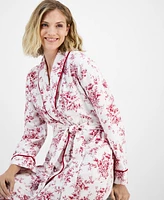 Charter Club Women's Long Floral-Print Flannel Robe, Created for Macy's