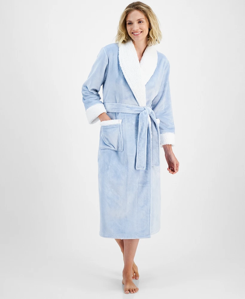 Charter Club Women's Long Plush Fleece-Trim Robe, Created for Macy's