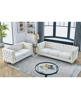 Simplie Fun 3 Seater + 2 Seater Combination Sofa.Beige Velv