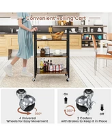 Sugift Foldable Rolling Cart with Storage Shelves for Kitchen