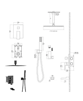 Streamdale Furniture 16" Rain Shower Head Systems With Waterfall Tub Spout, Matte, Ceiling Mounted Shower