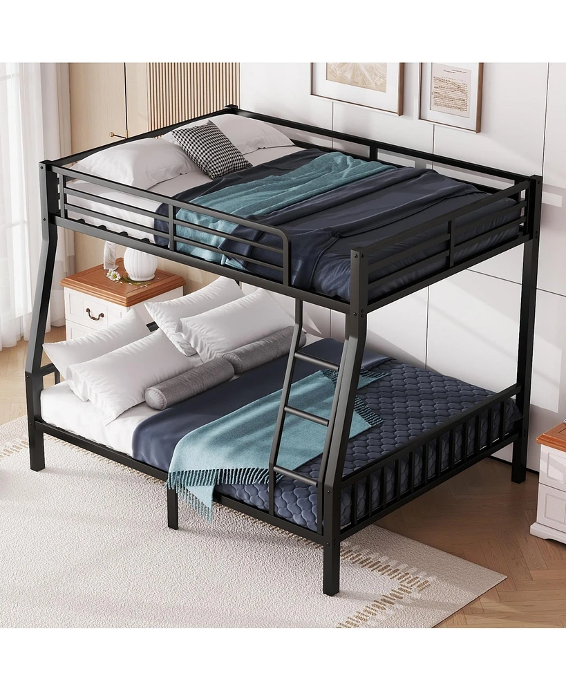 Streamdale Furniture Full Xl Over Queen Metal Bunk Bed with Ladder and Slats Support for Adults Teens, Black