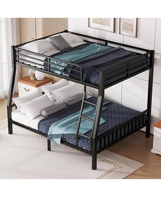 Simplie Fun Full Xl Over Queen Metal Bunk Bed with Ladder and Slats Support for Adults Teens, Black