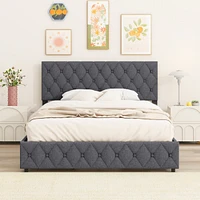 Streamdale Furniture Full Size Upholstered Platform Bed Frame with 4 Storage Drawers, Adjustable Linen Headboard, Wooden Slats Support, No Box Spring