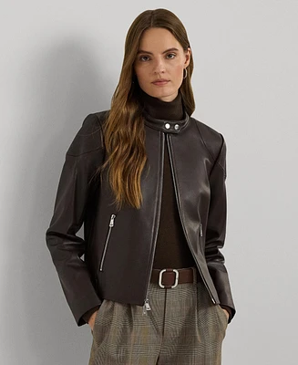 Lauren Ralph Petite Leather Moto Jacket