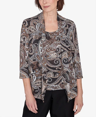 Alfred Dunner Classic Metallic Paisley Two One Top