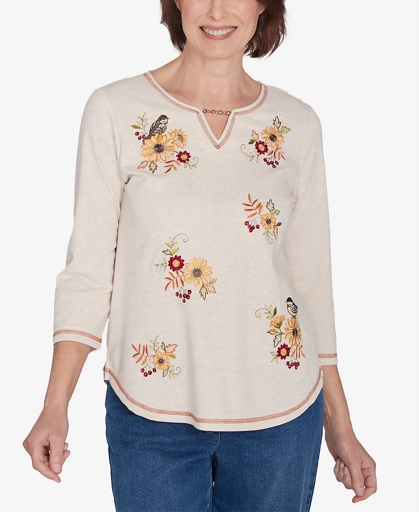 Alfred Dunner Classic Sunflowers and Birds Top