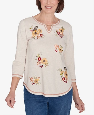 Alfred Dunner Classic Sunflowers and Birds Top