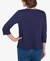 Alfred Dunner Classic Farmhouse Scenic Keyhole Neck Top