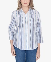 Alfred Dunner Classic Jacquard Stripe Collared Button Down Top