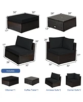 Costway 6PCS Outdoor Patio Rattan Furniture Set Cushioned Sectional Sofa