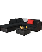 Costway 6PCS Outdoor Patio Rattan Furniture Set Cushioned Sectional Sofa