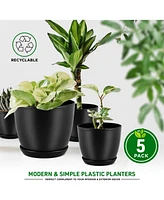 LifeMaster 10pcs Plant Pots with Drainage - Durable Black Plastic Flower Pots for Indoor and Outdoor Use - Stackable Set with 5 Sizes