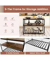 Sugift 3 Shelves Kitchen Island Industrial Prep Table with Bottom Wine Rack