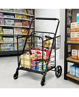 Sugift Heavy Duty Folding Utility Shopping Double Cart
