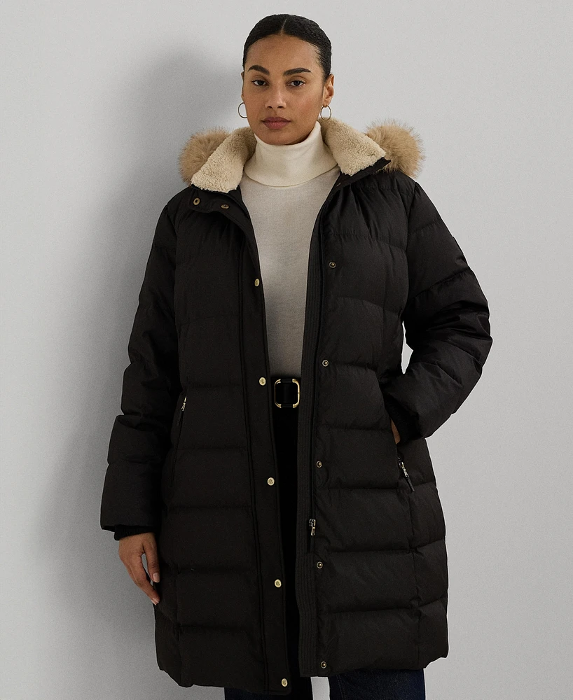 Lauren Ralph Plus Faux-Fur-Trim Hooded Puffer Coat