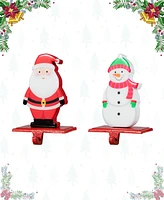 Glitzhome Set of 2 Christmas Epoxy Resin Santa Snowman Stocking Holder