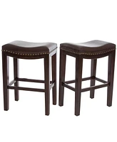 Simplie Fun Elegant Studded Saddle Seat Counterstools with Durable Rubberwood Base