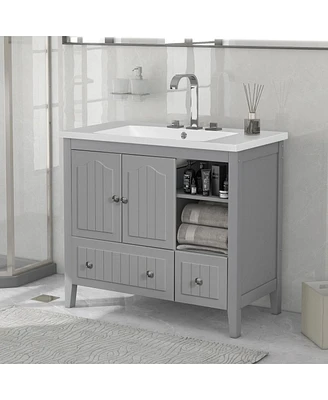 Simplie Fun 36" Bathroom Vanity with Ceramic Basin & Storage Cabinet