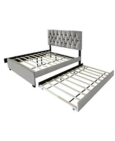 Streamdale Furniture Gray Queen Size Trundle Pull Out Drawers Storage Upholstered Bed Modern Design No Box Spring Required