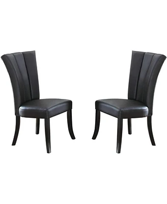 Simplie Fun Black Faux Leather Upholstered Lines Back Set Of 2 Piece Chairs Dining Room Wide Flair Back Chair