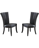 Streamdale Furniture Black Faux Leather Upholstered Lines Back Set Of 2 Piece Chairs Dining Room Wide Flair Back Chair